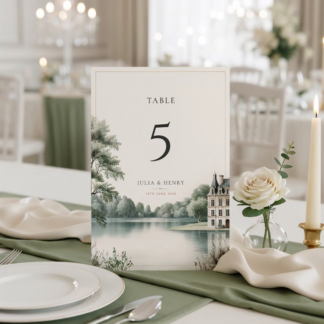 Elegant fransk Château-monogram bröllopsbord Bordsnummer (Skapare uppladdad)