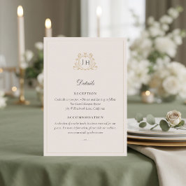 Elegant fransk Château-monogram bröllopsdetalj Tilläggskort