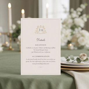 Elegant fransk Château-monogram bröllopsdetalj Tilläggskort