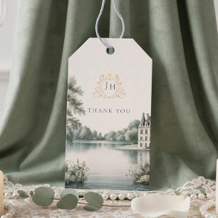 Elegant fransk Château-monogram bröllopsgavsetiket Presentetikett