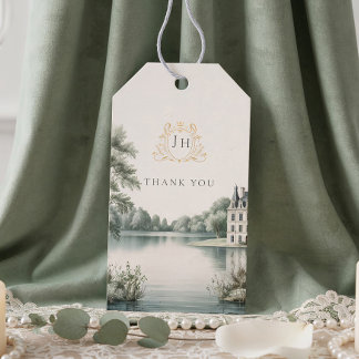 Elegant fransk Château-monogram bröllopsgavsetiket Presentetikett