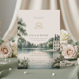 Elegant fransk Château-monogram bröllopsinbjudan Inbjudningar