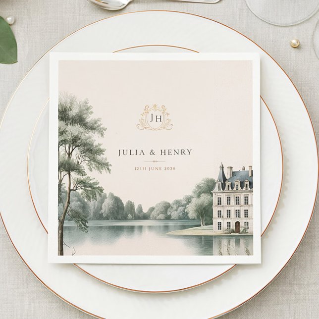 Elegant fransk Château-monogram bröllopsservett Pappersservett (Skapare uppladdad)