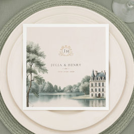 Elegant fransk Château-monogram bröllopsservett Pappersservett