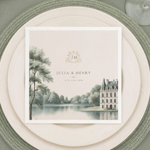 Elegant fransk Château-monogram bröllopsservett Pappersservett