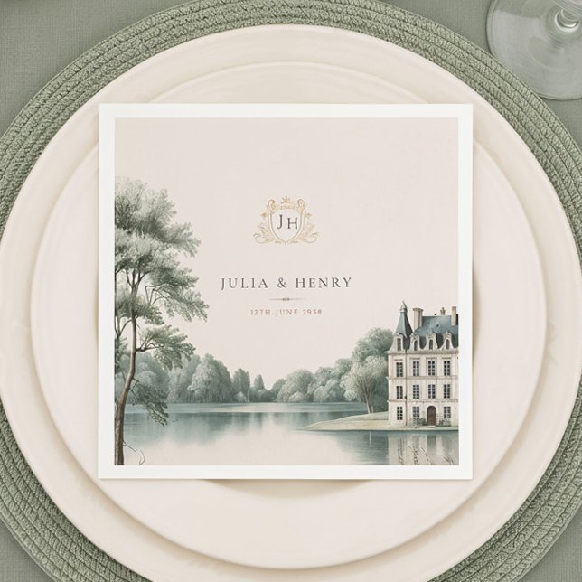 Elegant fransk Château-monogram bröllopsservett Pappersservett (Skapare uppladdad)