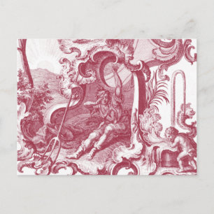 Elegant fransk countrystil antik röd Toile de Jouy Vykort