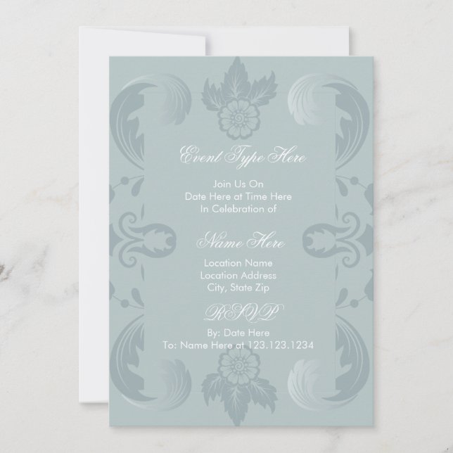 Elegant fransk damask-festkort inbjudningar (Framsida)