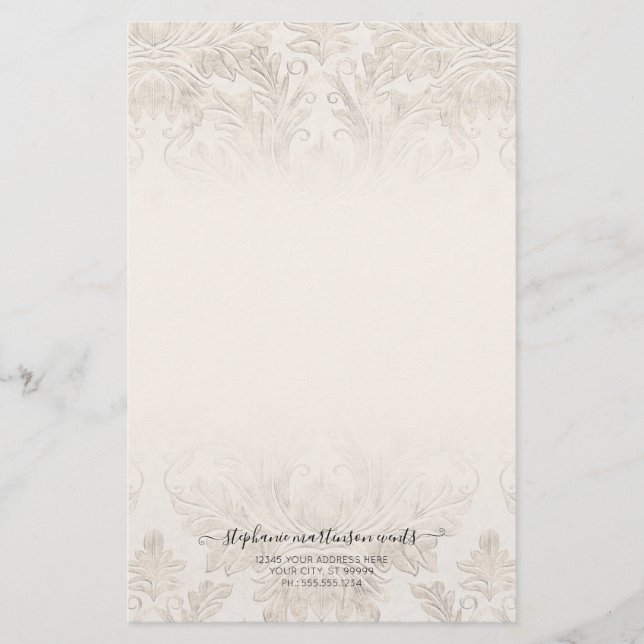 Elegant Fransk Damask Ivory Professionell Business Brevpapper (Framsida)