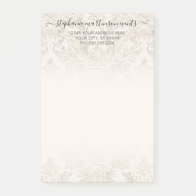 Elegant Fransk Damask Ivory Professionell Business Post-it Block (Framsida)