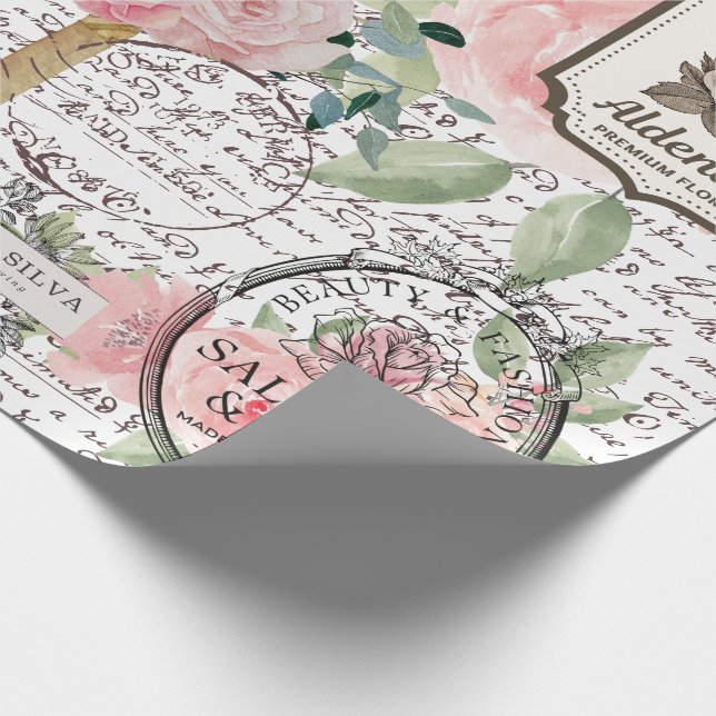 Elegant fransk decoupage-stil med blomsterstämplar presentpapper (Hörn)