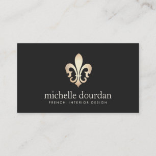 Elegant Fransk Designer Guld Fleur De Lis, Insida Visitkort