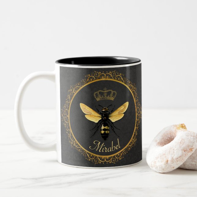 Elegant fransk drottningbi grå guld gul Två-Tonad mugg (Med munk)