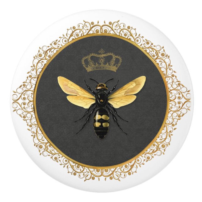 Elegant fransk drottningbina grå guld gul knopp (Framsidan)