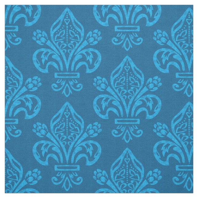 Elegant Fransk Fleur de Lys Teal Grönt Blue Tyg (Provkarta)