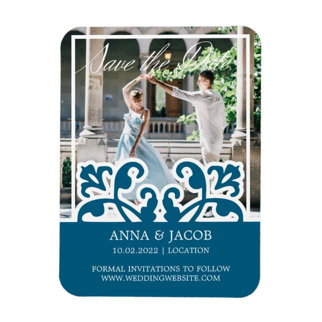 Elegant Fransk Foto Spara datuminbjudan Magnet (Vertikal)