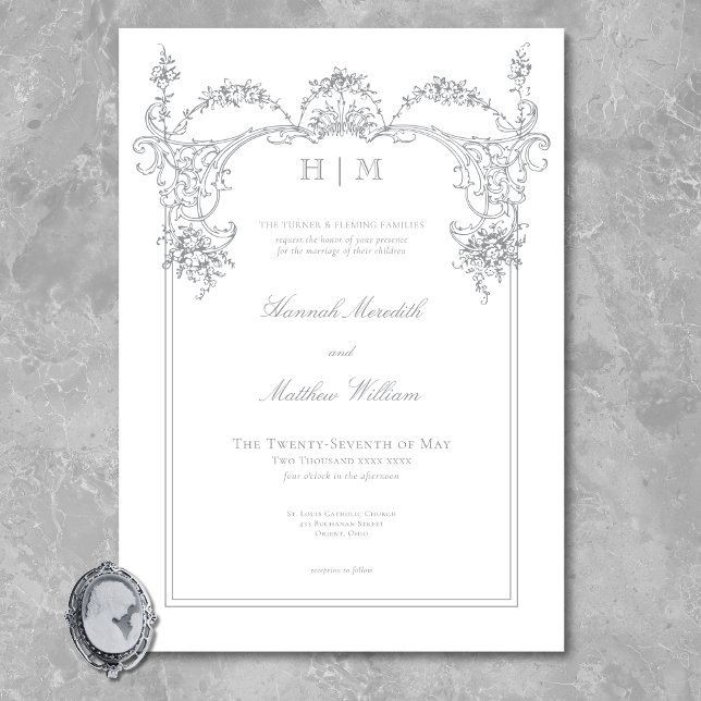 Elegant fransk grå viktoriansk chinoiserie bröllop inbjudningar (Elegant French Gray Victorian Chinoiserie Wedding Invitation)