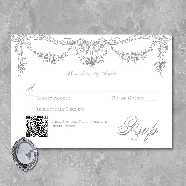 Elegant Fransk Grått Victorian Chinoiserie Bröllop OSA Kort (Elegant French Gray Victorian Chinoiserie Wedding RSVP Card)
