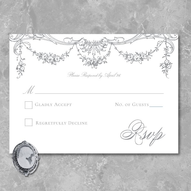 Elegant Fransk Grått Victorian Chinoiserie Bröllop OSA Kort (Elegant French Gray Victorian Chinoiserie Wedding RSVP Card)