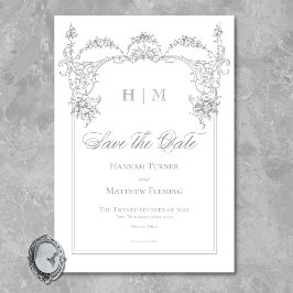 Elegant Fransk Grått Victorian Chinoiserie Bröllop Spara Datumet