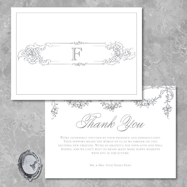 Elegant Fransk Grått Victorian Chinoiserie Bröllop Tack Kort (Elegant French Gray Victorian Chinoiserie Wedding Thank You Card)