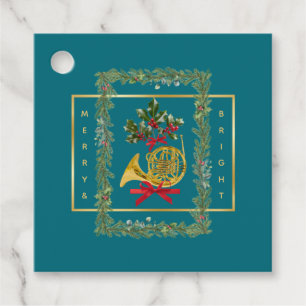Elegant fransk horn jul teal gåvor etiketter