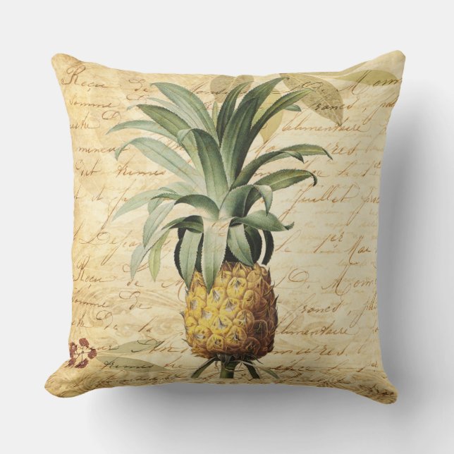 Elegant fransk kalligrafi och vintage ananas kudde (Framsida)
