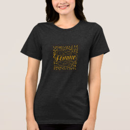 Elegant fransk kvinna kalligrafi botanisk guld t shirt