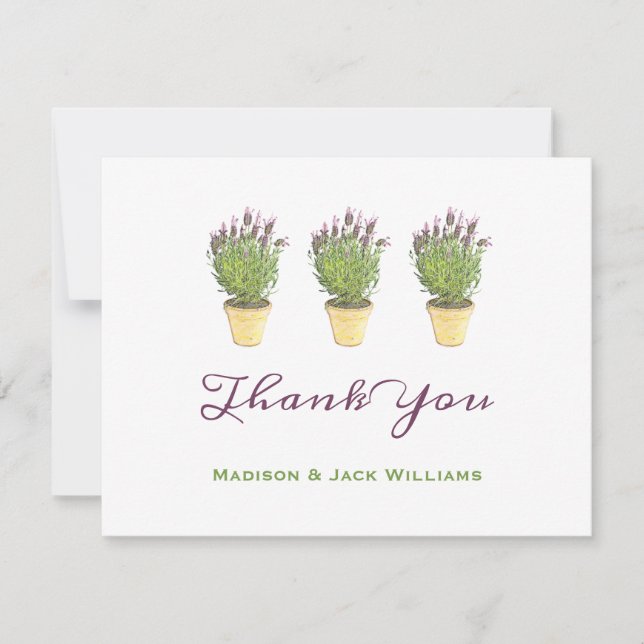 Elegant Fransk Lavender Poted Plant Tack Kort (Framsida)