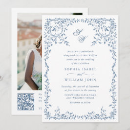 Elegant Fransk Ornate Blommigt Ram Bröllop QR-kod Inbjudningar