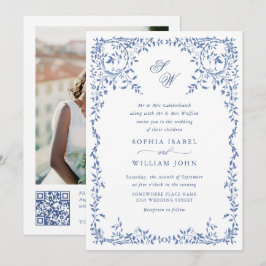 Elegant Fransk Ornate Blommigt Ram Bröllop QR-kod Inbjudningar