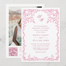 Elegant Fransk Ornate Blommigt Ram Bröllop QR-kod Inbjudningar