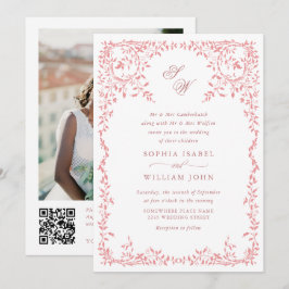 Elegant Fransk Ornate Blommigt Ram Bröllop QR-kod Inbjudningar