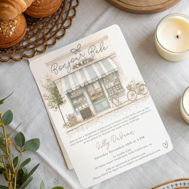 Elegant Fransk Parisian Bonjour Bébé Baby Shower Inbjudningar (Elegant French Parisian Bonjour Bébé Baby Shower Invitation)