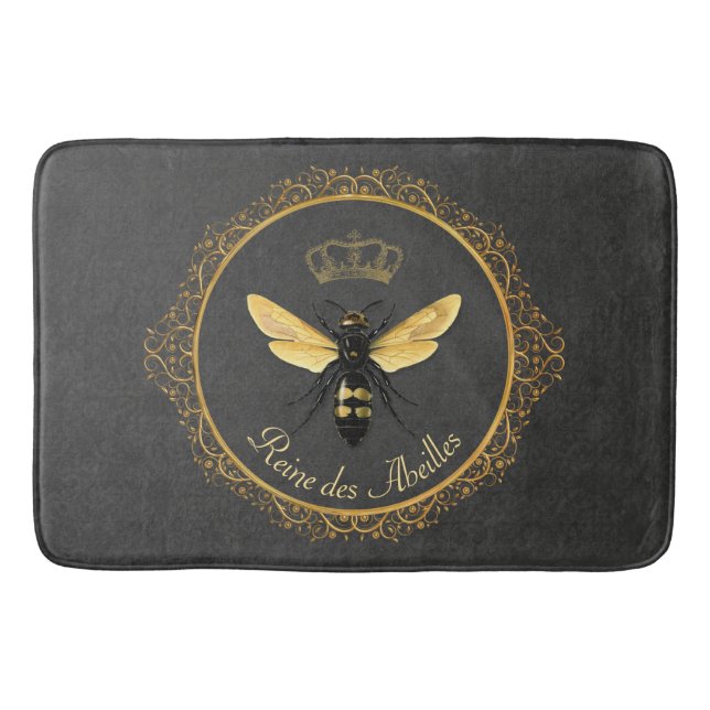 Elegant Fransk Queen Bee Grått Guld Gult Badrumsmatta (Framsidan)
