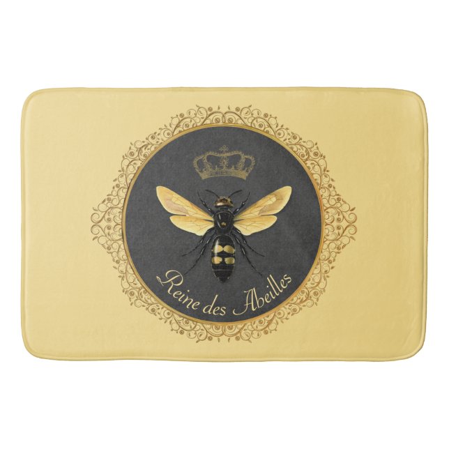 Elegant Fransk Queen Bee Grått Guld Gult Badrumsmatta (Framsidan)