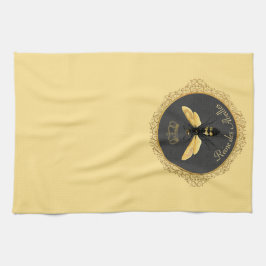 Elegant Fransk Queen Bee Grått Guld Gult Kökshandduk