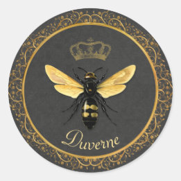 Elegant Fransk Queen Bee Grått Guld Gult Runt Klistermärke