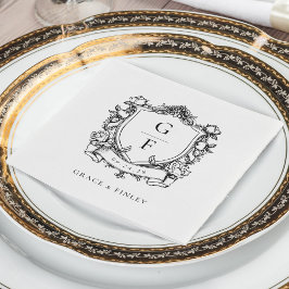 Elegant Fransk Ro Monogram Vapensköld Bröllop Pappersservett
