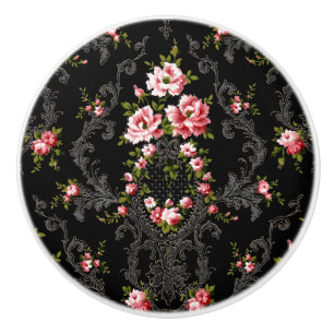 Elegant Fransk Rococo Blommigt-Black Background Knopp