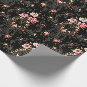 Elegant Fransk Rococo Blommigt-Black Background Presentpapper