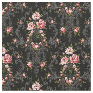 Elegant Fransk Rococo Blommigt-Black Background Tyg