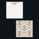 Elegant Fransk Rococo Blommigt - vit bakgrund Anteckningskort<br><div class="desc">Elegant,  romantisk och ornerad vintage Fransk Rococo stil sömlös blommigt med rosa ros och dekorativ rullning på vit bakgrund. Främre har blommigt-delare inslag och redigerbar text fält. Matchande adressetikett,  kuvertlinje och kuvert finns tillgängligt.</div>