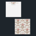 Elegant Fransk Rococo Blommigt - vit bakgrund Anteckningskort<br><div class="desc">Elegant,  romantisk och ornerad vintage Fransk Rococo stil sömlös blommigt med rosa ros och dekorativ rullning på vit bakgrund. Främre har blommigt-delare inslag och redigerbar text fält. Matchande adressetikett,  kuvertlinje och kuvert finns tillgängligt.</div>