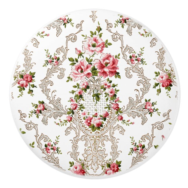 Elegant Fransk Rococo Blommigt - vit bakgrund Knopp (Framsidan)