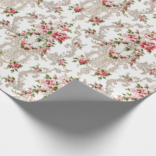 Elegant Fransk Rococo Blommigt - vit bakgrund Presentpapper