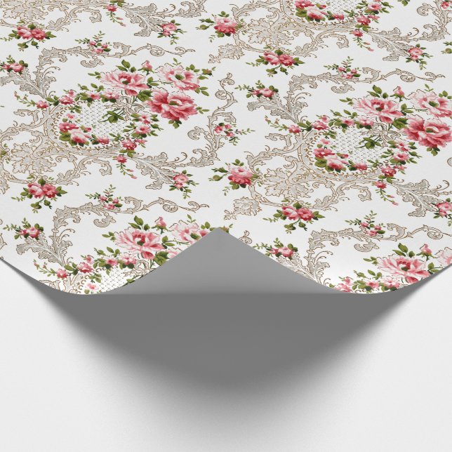 Elegant Fransk Rococo Blommigt - vit bakgrund Presentpapper (Hörn)
