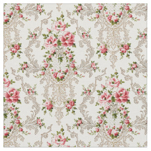 Elegant Fransk Rococo Blommigt - vit bakgrund Tyg