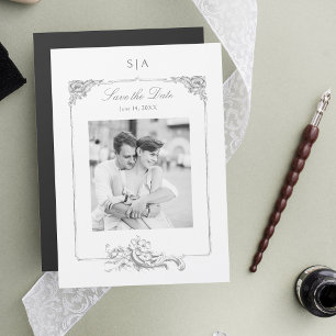Elegant Fransk Rococo Photo Save Date Magnetisk Inbjudningskort
