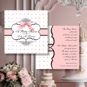 Elegant Fransk Rosa Ribbon Bow Dot Swirl Inbjudningar